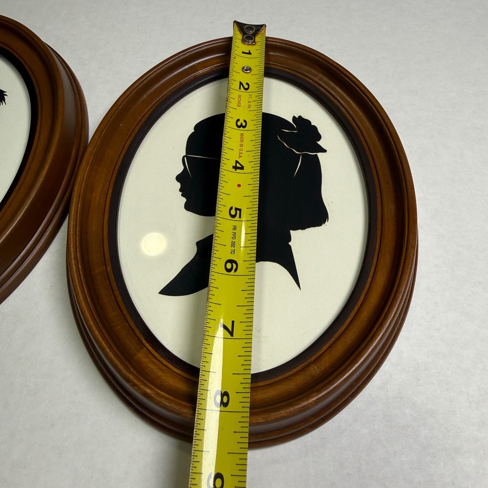 Vintage Hand Cut Silhouette Portraits Pair Signed 1977 1989 Oval Wood Frames 9x7 - Picture 4 of 6
